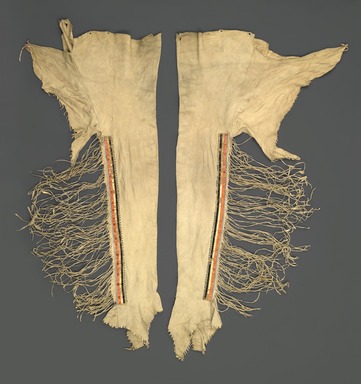 Sioux. <em>Pair of Leggings</em>, early 19th century. Buckskin, porcupine quills, pony beads, seed beads, pigment, 40 in. (101.6 cm). Brooklyn Museum, Henry L. Batterman Fund and the Frank Sherman Benson Fund, 50.67.10a-b. Creative Commons-BY (Photo: Brooklyn Museum, 50.67.10a-b_PS2.jpg)