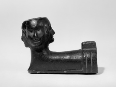 Native American (unidentified). <em>Pipe Bowl with 4 Carved Faces</em>, 19th century. Stone, 3 1/2 in.  (8.9 cm). Brooklyn Museum, Henry L. Batterman Fund and the Frank Sherman Benson Fund, 50.67.141. Creative Commons-BY (Photo: Brooklyn Museum, 50.67.141_bw_SL1.jpg)