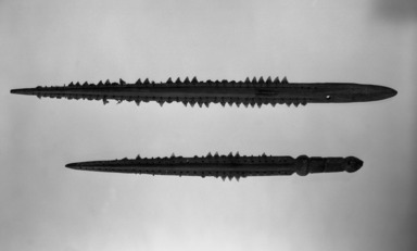 Kiribati. <em>Swords</em>, late 19th or early 20th century. Wood, shark teeth, sennit, a: 21 1/8 in. (53.6 cm). Brooklyn Museum, Henry L. Batterman Fund and the Frank Sherman Benson Fund, 50.67.145a-b. Creative Commons-BY (Photo: Brooklyn Museum, 50.67.145a-b_bw.jpg)