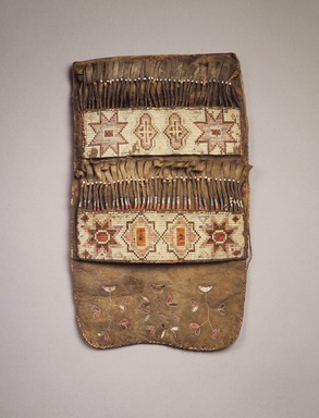 Cree. <em>Quilled Shot Pouch</em>, early 19th century. Hide, dyed porcupine quill, deer hair, glass beads, thread, fur, 12 x 6 1/2 in. (30.5 x 16.5 cm). Brooklyn Museum, Henry L. Batterman Fund and the Frank Sherman Benson Fund, 50.67.16. Creative Commons-BY (Photo: Brooklyn Museum, 50.67.16.jpg)