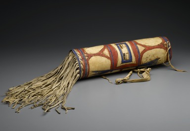 Blackfoot. <em>Headdress Case</em>, late 19th century. Rawhide, pigment, 7 1/2 × 7 1/2 × 17 1/2 in. (19.1 × 19.1 × 44.5 cm). Brooklyn Museum, Henry L. Batterman Fund and Frank Sherman Benson Fund, 50.67.30. Creative Commons-BY (Photo: Brooklyn Museum, 50.67.30_PS2.jpg)