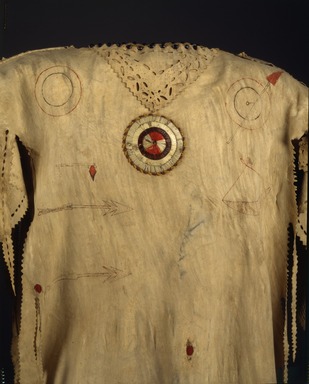 Yanktonai, Nakota, Sioux. <em>Decorated Shirt</em>, early 19th century. Buckskin, porcupine quills, glass beads, pigment, sinew, 59 x 41 x 16 in. (149.9 x 104.1 x 40.6 cm). Brooklyn Museum, Henry L. Batterman Fund and Frank Sherman Benson Fund, 50.67.3a. Creative Commons-BY (Photo: Brooklyn Museum, 50.67.3a_front_SL4.jpg)