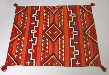 Navajo. <em>Probably Bayeta-style Blanket with Terrace and Stepped Design</em>, 1870–1880. Wool, dye, 44 x 58in. (111.8 x 147.3cm). Brooklyn Museum, Henry L. Batterman Fund and the Frank Sherman Benson Fund, 50.67.54. Creative Commons-BY (Photo: Brooklyn Museum, 50.67.54_PS5.jpg)