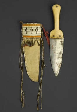 Eastern, Sioux. <em>Knife and Sheath</em>, early 19th century. Steel, bone, hide, quills, copper, cloth, knife in sheath: 13 x 6 in. (33 x 15.2 cm). Brooklyn Museum, Henry L. Batterman Fund and the Frank Sherman Benson Fund, 50.67.59a-b. Creative Commons-BY (Photo: Brooklyn Museum, 50.67.59a-b_PS1.jpg)