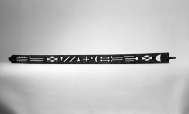 Sioux. <em>War Chief's Carved Pipe Stem</em>, early 19th century. Wood, pigment, 43 3/4 x 3 x 1/2 in. (111.1 x 7.6 x 1.3 cm). Brooklyn Museum, Henry L. Batterman Fund and the Frank Sherman Benson Fund, 50.67.65. Creative Commons-BY (Photo: Brooklyn Museum, 50.67.65_acetate_bw.jpg)