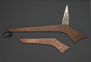 Sioux. <em>Inlayed War Club</em>, early 19th century. Steatite, lead, 18 1/2 x 5 1/2 x 5/8 in. (47 x 14 x 1.6 cm). Brooklyn Museum, Henry L. Batterman Fund and the Frank Sherman Benson Fund, 50.67.71. Creative Commons-BY (Photo: , 50.67.67_50.67.71_PS1.jpg)