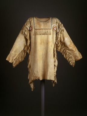 Red River Metis. <em>Chief's Dress Shirt</em>, early 19th century. Buckskin, porcupine quills, garnet beads, pony beads, seed beads, thread, 39 x 52 in. (99.1 x 132.1 cm). Brooklyn Museum, Henry L. Batterman Fund and Frank Sherman Benson Fund, 50.67.7a. Creative Commons-BY (Photo: Brooklyn Museum, 50.67.7a_SL1.jpg)