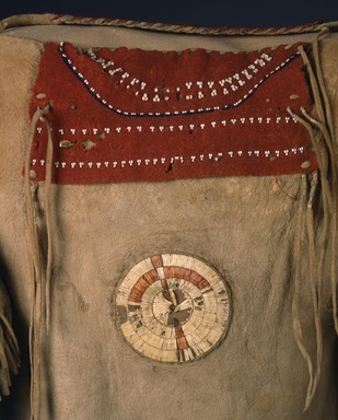 Sioux. <em>Shirt</em>, early 19th century. Buckskin, Stroud cloth, pony beads, seed beads, yarn, porcupine quills, maidenhair fern stems, bird quills, pigment, metal sequin, 42in. (106.7cm). Brooklyn Museum, Henry L. Batterman Fund and the Frank Sherman Benson Fund, 50.67.8. Creative Commons-BY (Photo: Brooklyn Museum, 50.67.8_front_SL4.jpg)