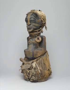 Songye. <em>Power Figure (Nkishi)</em>, late 19th or early 20th century. Wood, raffia, metal, cloth, leather, horn, beads, 30 x 12 x 14 3/4 in. (76.2 x 30.5 x 37.5 cm). Brooklyn Museum, Museum Collection Fund, 50.79. Creative Commons-BY (Photo: Brooklyn Museum, 50.79_threequarter_PS1.jpg)