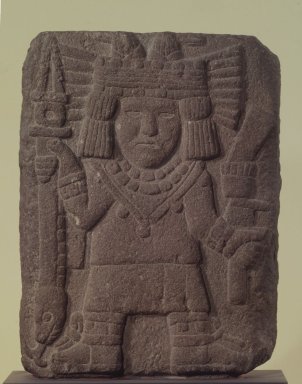 Aztec. <em>Relief with Maize Goddess (Chicomecóatl)</em>, 1440–1521. Stone, 15 1/2 x 11 3/4 x 3 3/8 in. (39.4 x 29.8 x 8.6 cm). Brooklyn Museum, A. Augustus Healy Fund, 51.109. Creative Commons-BY (Photo: Brooklyn Museum, 51.109.jpg)