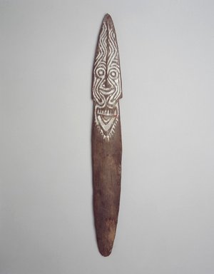  <em>Bullroarer</em>. Wood, lime, pigment, 12 11/16 x 1 3/4 in. (32.2 x 4.5 cm). Brooklyn Museum, Gift of John W. Vandercook, 51.118.13. Creative Commons-BY (Photo: Brooklyn Museum, 51.118.13.jpg)