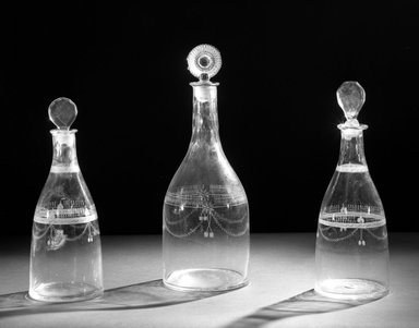 American. <em>Taper Shaped Decanter</em>. Non - lead glass, 10 1/2 × 3 7/8 in. (26.7 × 9.8 cm). Brooklyn Museum, Gift of Judge Townsend Scudder, 51.159.103a-b. Creative Commons-BY (Photo: , 51.159.101_51.159.102_51.159.103_bw.jpg)