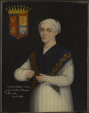 Mexican. <em>Doña Josefa de la Cotera y Calvo de la Puerta, Marquesa of Rivas Cacho</em>, 1816. Oil on canvas, 33 x 25 1/2 in. (83.8 x 64.8 cm). Brooklyn Museum, Museum Collection Fund and Dick S. Ramsay Fund, 52.166.5 (Photo: Brooklyn Museum, 52.166.5_PS4.jpg)