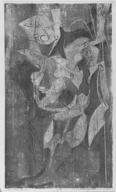 Adja Yunkers (American, born Latvia, 1900-1983). <em>The Shoemaker</em>, 1951. Woodcut on paper, 28 3/4 x 16 3/4 in. (73 x 42.5 cm). Brooklyn Museum, Dick S. Ramsay Fund, 52.29. © artist or artist's estate (Photo: Brooklyn Museum, 52.29_acetate_bw.jpg)