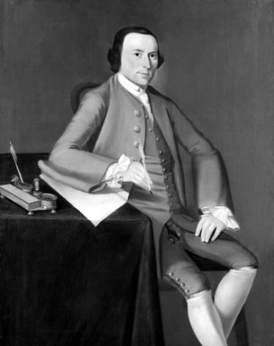 William Johnston (American, 1732-1772). <em>Thomas Mumford VI</em>, 1763. Oil on canvas, 50 1/16 x 39 3/16 in. (127.2 x 99.5 cm). Brooklyn Museum, Dick S. Ramsay Fund, Carll H. de Silver Fund, and Museum Collection Fund, 52.41 (Photo: Brooklyn Museum, 52.41_acetate_bw.jpg)