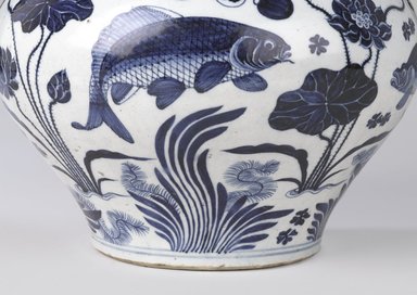 Chinese Old Blue and White Fish and Waterweeds Pattern Porcelain Jar 