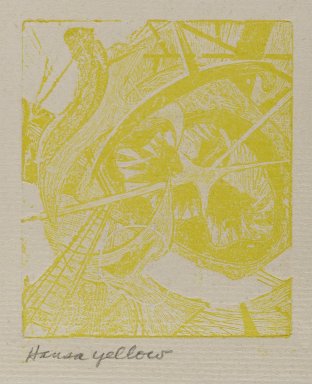 Frederick Gerhard Becker (American, 1913-2004). <em>Hooks and Eyes</em>, 1947. Etching and engraving in hansa yellow. Brooklyn Museum, Dick S. Ramsay Fund, 52.90.7. © artist or artist's estate (Photo: Brooklyn Museum, 52.90.7_PS2.jpg)