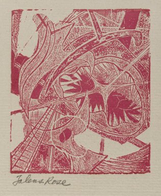 Frederick Gerhard Becker (American, 1913-2004). <em>Hooks and Eyes</em>, 1947. Etching and engraving in talens rose Brooklyn Museum, Dick S. Ramsay Fund, 52.90.8. © artist or artist's estate (Photo: Brooklyn Museum, 52.90.8_PS2.jpg)