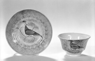  <em>Cup and Saucer</em>, 1820-1860. Spatter Ware Brooklyn Museum, Gift of the Monroe and Estelle Hewlett Collection, 52.93.15a. Creative Commons-BY (Photo: Brooklyn Museum, 52.93.15a-b_bw.jpg)