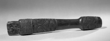 Maori. <em>Chisel (Whao)</em>, 19th century. Nephrite, wood, fiber, 11 7/16 x 1 3/4 x 11/16 in.  (29.0 x 4.5 x 1.8 cm). Brooklyn Museum, Frank L. Babbott Fund, 53.148. Creative Commons-BY (Photo: Brooklyn Museum, 53.148_acetate_bw.jpg)