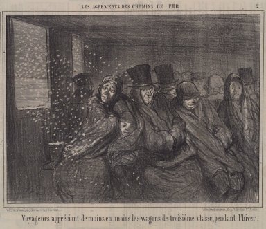 Honoré Daumier (French, 1808-1879). <em>Voyageurs Appréciant de Moins En Moins...</em>, December 25, 1856. Lithograph on newsprint, Sheet: 10 x 14 3/8 in. (25.4 x 36.5 cm). Brooklyn Museum, A. Augustus Healy Fund, 53.166.24 (Photo: Brooklyn Museum, 53.166.24.jpg)