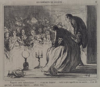 Honoré Daumier (French, 1808-1879). <em>Rappelés Avec Enthousiasme!...</em>, May 1, 1858. Lithograph on newsprint, Sheet: 9 3/4 x 14 3/8 in. (24.7 x 36.5 cm). Brooklyn Museum, A. Augustus Healy Fund, 53.166.3 (Photo: Brooklyn Museum, 53.166.3.jpg)