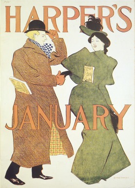 Edward Penfield (American, 1866-1925). <em>Harper's Poster - January 1895</em>, 1895. Lithograph on wove paper, Sheet: 18 x 12 15/16 in. (45.7 x 32.8 cm). Brooklyn Museum, Dick S. Ramsay Fund, 53.167.10 (Photo: Brooklyn Museum, 53.167.10_transpc002.jpg)