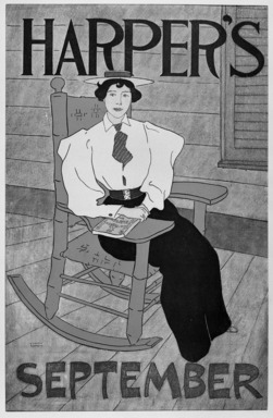 Edward Penfield (American, 1866-1925). <em>Harper's Poster</em>, ca. 1894-1898. Lithograph on wove paper, Sheet: 16 5/16 x 10 5/8 in. (41.5 x 27 cm). Brooklyn Museum, Dick S. Ramsay Fund, 53.167.28 (Photo: Brooklyn Museum, 53.167.28_acetate_bw.jpg)