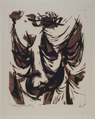 Seong Moy (American, born China, 1921-2013). <em>Study of Kuang Kung</em>, 1952. Woodcut on paper, image: 14 1/4 x 11 13/16 in. (36.2 x 30 cm). Brooklyn Museum, Dick S. Ramsay Fund, 53.17.4. © artist or artist's estate (Photo: Brooklyn Museum, 53.17.4_PS11.jpg)