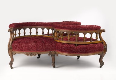 Unknown. <em>Indiscret Sofa</em>, ca. 1850. Wood, metal, modern upholstery, 25 x 51 x 51 in. (63.5 x 129.5 x 129.5 cm). Brooklyn Museum, Dick S. Ramsay Fund, 53.20.1. Creative Commons-BY (Photo: Brooklyn Museum, 53.20.1_view1_PS9.jpg)