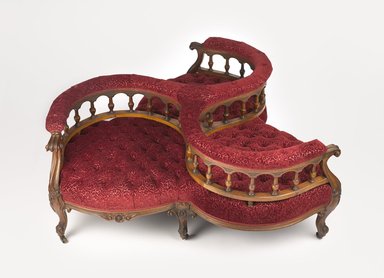Unknown. <em>Indiscret Sofa</em>, ca. 1850. Wood, metal, modern upholstery, 25 x 51 x 51 in. (63.5 x 129.5 x 129.5 cm). Brooklyn Museum, Dick S. Ramsay Fund, 53.20.1. Creative Commons-BY (Photo: Brooklyn Museum, 53.20.1_view2_PS9.jpg)