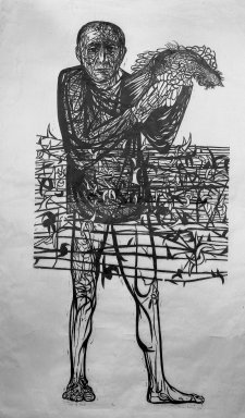 Leonard Baskin (American, 1922-2000). <em>Man of Peace</em>, 1952. Woodcut, 58 7/8 x 30 1/2 in. (149.5 x 77.5 cm). Brooklyn Museum, Dick S. Ramsay Fund, 53.38. © artist or artist's estate (Photo: Brooklyn Museum, 53.38_acetate_bw.jpg)