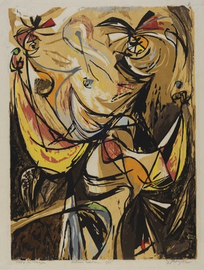 Seong Moy (American, born China, 1921-2013). <em>Lover in Flight</em>, 1952. Woodcut on paper, 19 1/16 x 14 1/8 in. (48.4 x 35.8 cm). Brooklyn Museum, Gift of the artist, 53.61. © artist or artist's estate (Photo: Brooklyn Museum, 53.61_PS11.jpg)