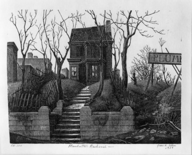 Grace Arnold Albee (American, 1890-1995). <em>Manhattan Backwash</em>, 1938. Wood-engraving on paper, Image: 6 9/16 x 8 11/16 in. (16.6 x 22 cm). Brooklyn Museum, Dick S. Ramsay Fund, 54.109.4. © artist or artist's estate (Photo: Brooklyn Museum, 54.109.4_bw.jpg)