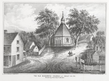 G. Hayward. <em>The Old Bushwick Church L.I. Built in 1711</em>, 1864. Lithograph Brooklyn Museum, Dick S. Ramsay Fund, 54.137.7 (Photo: Brooklyn Museum, 54.137.7_PS2.jpg)
