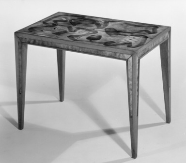 Paolo De Poli (enamel) (Italian, 1905-1996). <em>Table</em>, Designed circa 1942, made circa 1949. Enamel on copper and wood (walnut ?), 17 3/4 × 24 1/4 × 15 1/2 in. (45.1 × 61.6 × 39.4 cm). Brooklyn Museum, Gift of the Italian Government, 54.64.124. Creative Commons-BY (Photo: Brooklyn Museum, 54.64.124_bw.jpg)