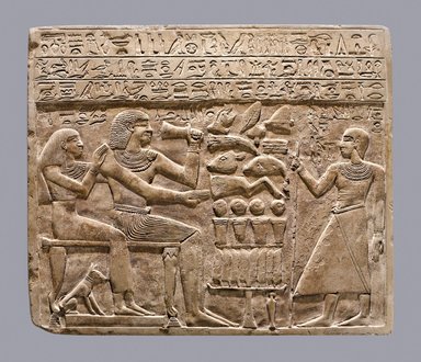  <em>Funerary Stela of Intef and Senettekh</em>, ca. 2065-2000 B.C.E. Limestone, 11 3/4 x 13 15/16 x 15/16 in. (29.8 x 35.4 x 2.4 cm). Brooklyn Museum, Charles Edwin Wilbour Fund, 54.66. Creative Commons-BY (Photo: Brooklyn Museum (Gavin Ashworth,er), 54.66_Gavin_Ashworth_photograph.jpg)