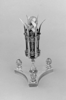 Krautauer. <em>Habdalah Candle Holder</em>, 1819. Silver, 6 1/4 x 3 1/4 x 3 1/4 in. (15.9 x 8.3 x 8.3 cm). Brooklyn Museum, Purchased with funds given by Mrs. Nathan L. Goldstein and Museum Collection Fund, 54.71. Creative Commons-BY (Photo: Brooklyn Museum, 54.71_bw.jpg)