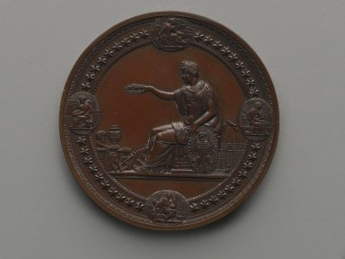 Henry Mitchell (American, active 1860–1880). <em>United States Centennial Commission Medal</em>, 1876. Bronze, 3 x 3 x 3/8 in. (7.6 x 7.6 x 1 cm). Brooklyn Museum, Gift of North Star Woolen Mills, 54.98.3. Creative Commons-BY (Photo: Brooklyn Museum, 54.98.3_side1_PS2.jpg)