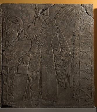 Assyrian. <em>Apkallu-figure Fertilizing the Sacred Tree</em>, ca. 883–859 B.C.E. Gypsum stone, 90 1/4 x 79 1/8 in. (229.2 x 201 cm). Brooklyn Museum, Purchased with funds given by Hagop Kevorkian and the Kevorkian Foundation, 55.152. Creative Commons-BY (Photo: Brooklyn Museum, 55.152_at_PS11.jpg)