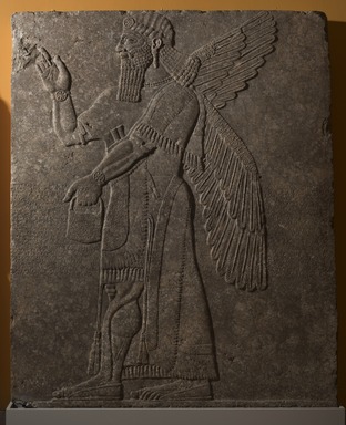 Assyrian. <em>Apkallu-figure Wearing Fancy Bracelets</em>, ca. 883–859 B.C.E. Gypsum stone, 91 x 74 5/8 in. (231.2 x 189.5 cm). Brooklyn Museum, Purchased with funds given by Hagop Kevorkian and the Kevorkian Foundation, 55.153. Creative Commons-BY (Photo: Brooklyn Museum, 55.153_at_PS11.jpg)