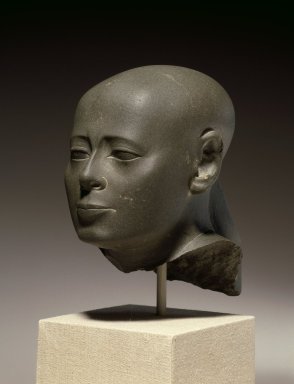  <em>Head of Wesirwer, Priest of Montu</em>, ca. 380–342 B.C.E. Schist, 6 x 3 1/2 x 4 1/2 in. (15.2 x 8.9 x 11.4 cm). Brooklyn Museum, Charles Edwin Wilbour Fund, 55.175. Creative Commons-BY (Photo: Brooklyn Museum, 55.175_SL3.jpg)