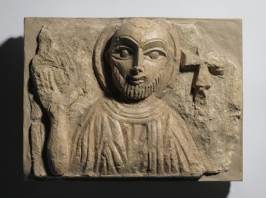 Coptic. <em>Bust of a Saint</em>, 4th-5th century C.E. Limestone, pigment, 8 1/4 x 10 15/16 x 4 1/8 in. (21 x 27.8 x 10.5 cm). Brooklyn Museum, Charles Edwin Wilbour Fund, 55.2.3. Creative Commons-BY (Photo: Brooklyn Museum, 55.2.3_view1_PS2.jpg)