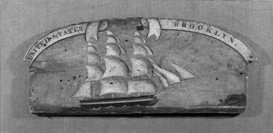 American. <em>Sign or Ship Decoration</em>, ca. 1850. Oil painting on pine, 11 x 26 1/2 in. (27.9 x 67.3 cm). Brooklyn Museum, Gift of Edith Gregor Halpert, 55.24. Creative Commons-BY (Photo: Brooklyn Museum, 55.24_bw.jpg)