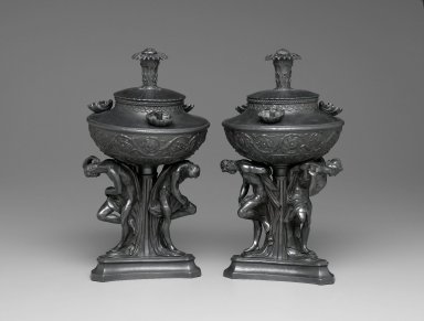 Josiah Wedgwood & Sons Ltd. (founded 1759). <em>Oil Lamp</em>. Basalt (stoneware), 13 1/2 × 7 1/2 × 7 1/4 in. (34.3 × 19.1 × 18.4 cm). Brooklyn Museum, Gift of Emily Winthrop Miles, 55.25.3a. Creative Commons-BY (Photo: Brooklyn Museum, 55.25.3a-b_PS2.jpg)