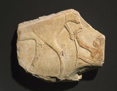 Egyptian. <em>Scene of Animal Husbandry</em>, ca. 670–650 B.C.E. Limestone, pigment, 5 9/16 x 7 in. (14.2 x 17.8 cm). Brooklyn Museum, Charles Edwin Wilbour Fund, 55.3.2. Creative Commons-BY (Photo: Brooklyn Museum, 55.3.2_SL1.jpg)