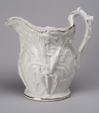 Attributed to Josiah Jones. <em>Pitcher</em>, 1848–1856. Porcelain, Height: 11 in. (27.9 cm.); Diameter of base: 6 1/8 in. (15.6 cm.). Brooklyn Museum, Gift of Anna B. Van Nort, 55.85. Creative Commons-BY (Photo: Brooklyn Museum, 55.85.jpg)