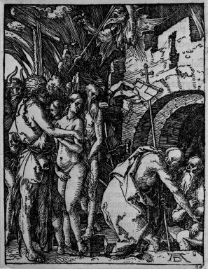 Albrecht Dürer (German, 1471-1528). <em>Christ in Limbo</em>, 1509-1511; edition of 1511. Woodcut on laid paper, Sheet: 5 3/16 x 4 in. (13.2 x 10.2 cm). Brooklyn Museum, Gift of Mrs. Howard M. Morse, 56.105.26 (Photo: Brooklyn Museum, 56.105.26_bw.jpg)
