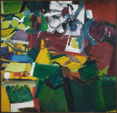 Grace Hartigan (American, 1922-2008). <em>East Side Sunday</em>, 1956. Oil on canvas, 80 x 82 in. (203.2 x 208.3 cm). Brooklyn Museum, Anonymous gift, 56.180. © artist or artist's estate (Photo: Brooklyn Museum, 56.180_PS2.jpg)
