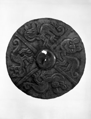  <em>Plaque with Cat Demon Motive</em>, 14th century. Silver, diam: 4 3/4 in. (12 cm). Brooklyn Museum, By exchange, 56.190.4. Creative Commons-BY (Photo: Brooklyn Museum, 56.190.4_bw.jpg)